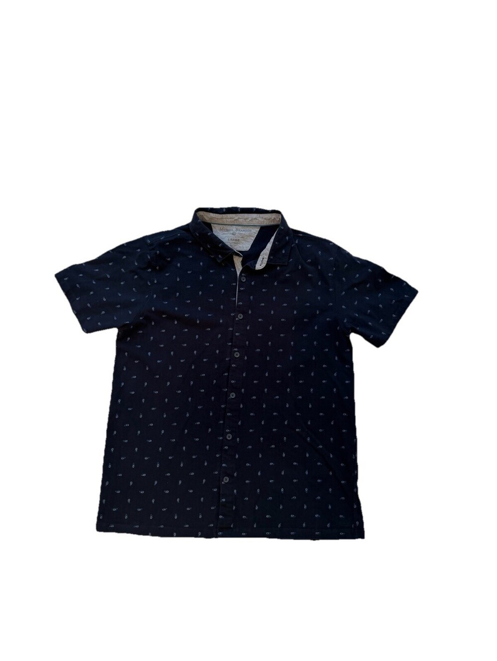 Michael Brandon Men’s Button Front Shirt Size L Navy Pattern Short Sleeve Casual
